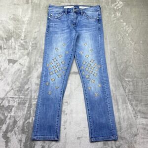 Pilcro and the Letterpress Slim Boyfriend Jeans Embellished Gold Sz 26 Fits 28"